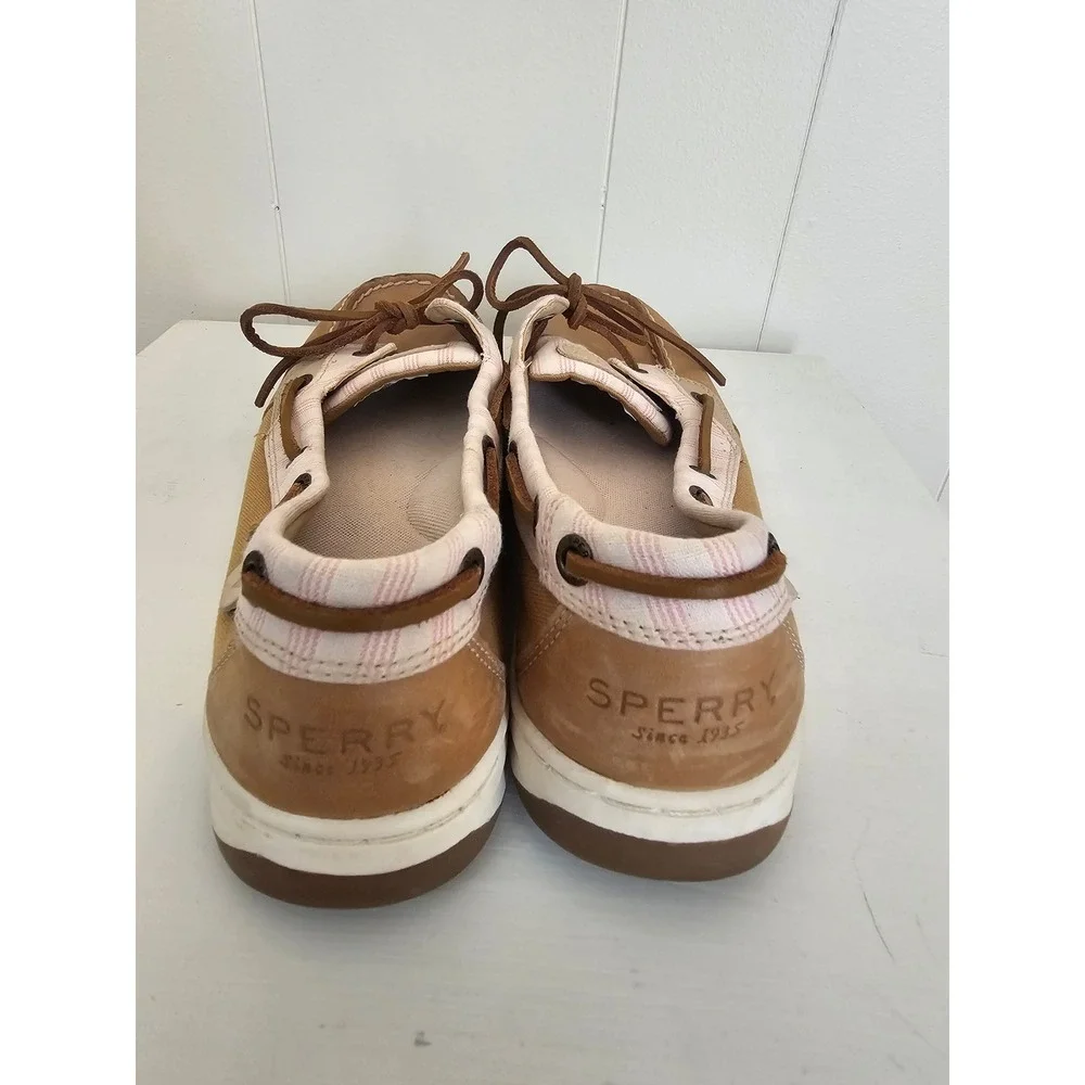 Sperry Boat Shoes Womens 9.5 Tan Pink Striped Leather Nautical STS88624